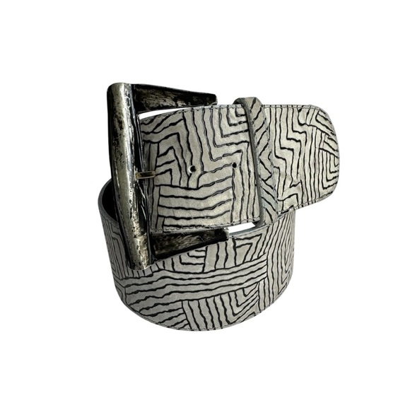 Vintage Statement Belt Wide Waist Morris Moskowitz Gray Leather Silver Buckle S - Picture 1 of 9